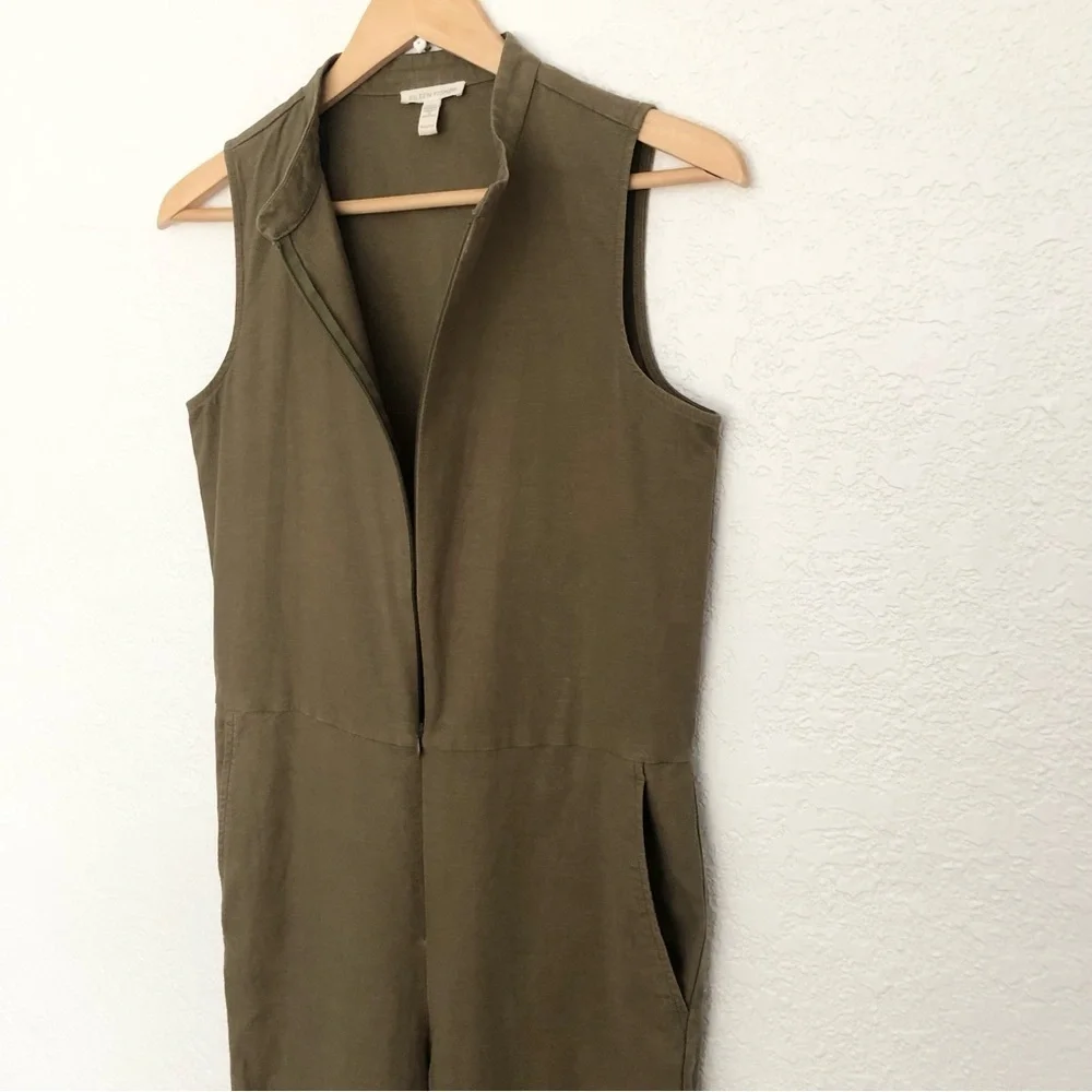 Eileen Fisher Cotton Hemp Stretch Zip Up Jumpsuit Olive Green XXS